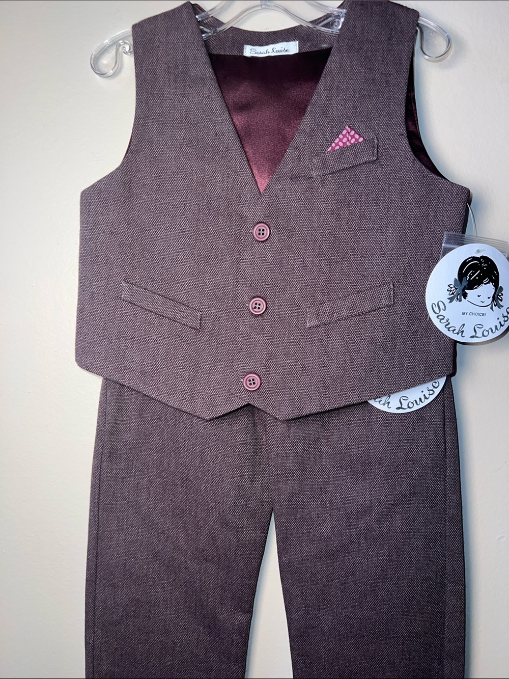 NWT Sarah Louise Boys' Buster Suit Brown Vest & Pants Set 5Y